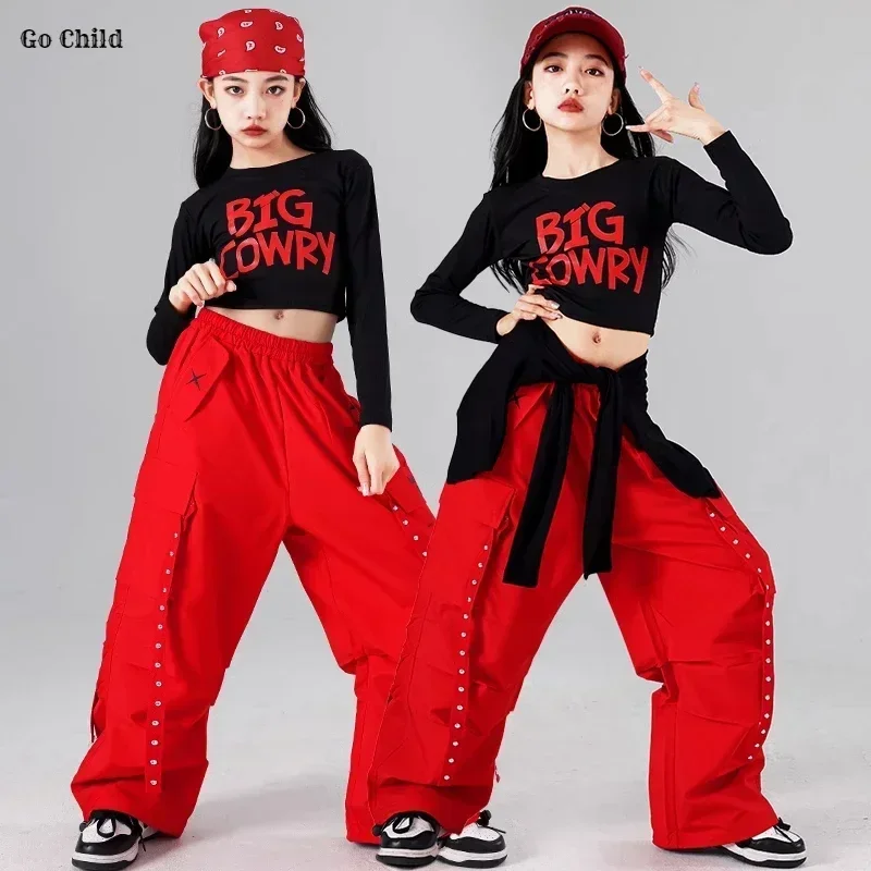 Girls Hip Hop Crop Top Colorful Cargo Pants Children Costumes Kids Streetwear Jazz K-pop Street Dance Girl Group Clothes Sets