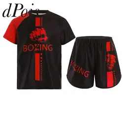 Kids Boys Muay Thai Sanda Boxing Suit Fashion Printed Boxer Short Sleeve T-shirt + Shorts Rashguard Bjj Gym Jerseys Sportswear