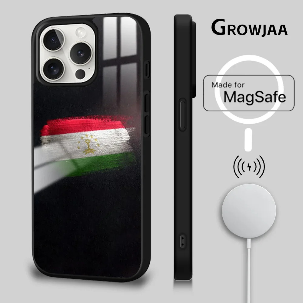 T-Tajikistan Flag Phone Case For iPhone 16 15 14 13 12 11 Pro Max Plus Mini Magsafe Mirror Wireless Magnetic Cover