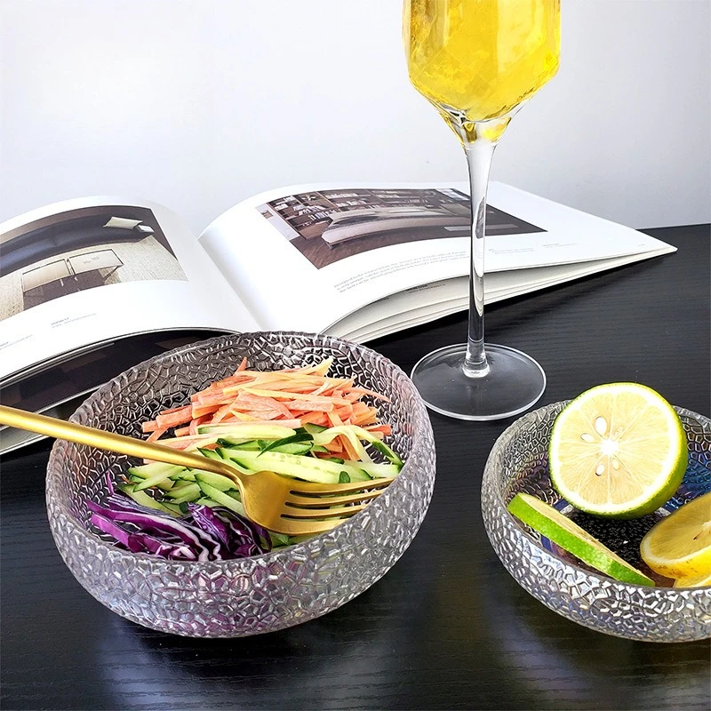 Transparent Japanese Style Hammered Glass Bowl, Round Dessert, Fruit Salad, Ice Cream Cereal Breakfast Bowl 4