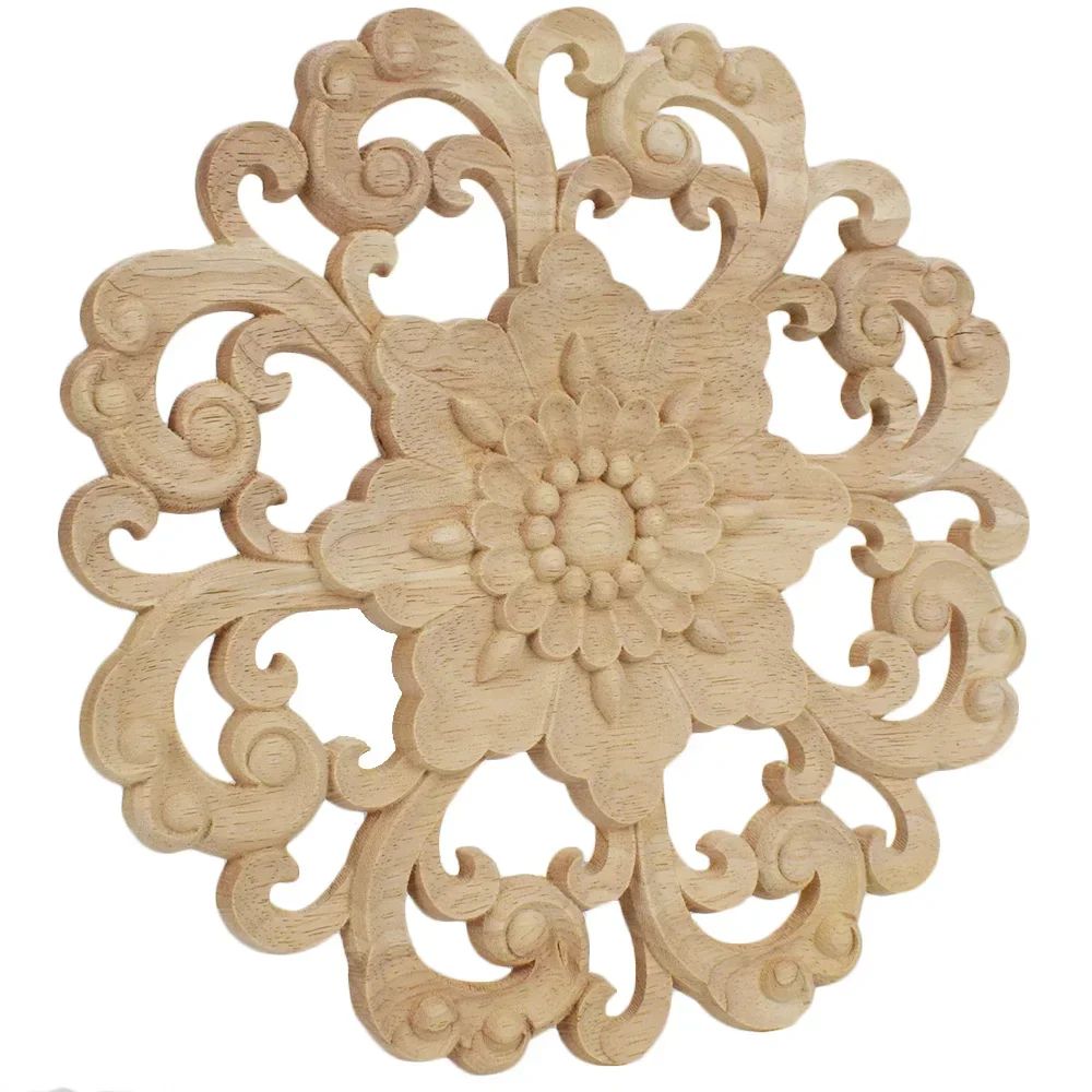 2PCS 10-24CM Furniture Wood Carving Appliques Vintage Nautical Decor Cabinet Door Solid Decals Flowers Pattern Carved Crafts