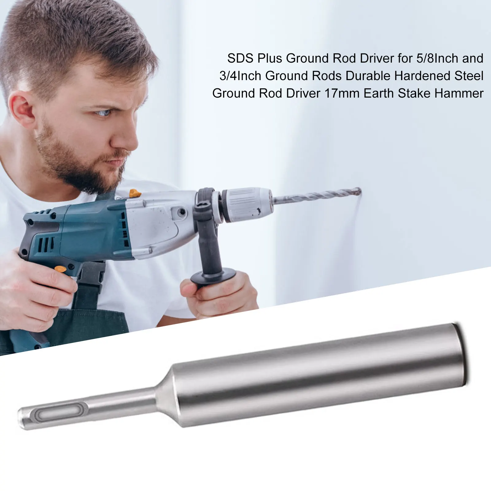 SDS Plus Ground Rod Driver For 5/8Inch And 3/4Inch Ground Rods Durable Hardened Steel Ground Rod Driver 17mm Earth Stake Hammer