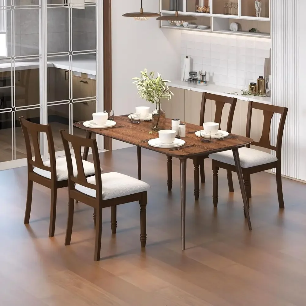 Wood Dining Chairs Set o 4, armhouse Dining Room Chair with Cushion Seat, ArmlWooden Dining Side Chairs with Solid Acacia Wood e