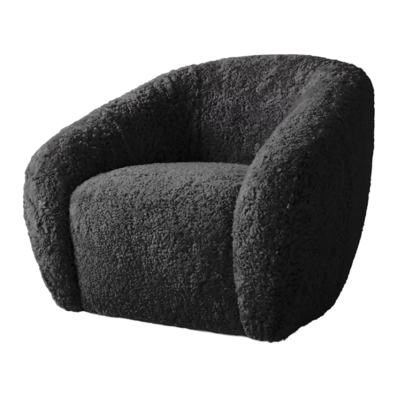 &Luxury Home Furniture Tufted Shearling Swivel Chair Natural Shearling Fur Accent Chair for Living Room Bedroom
