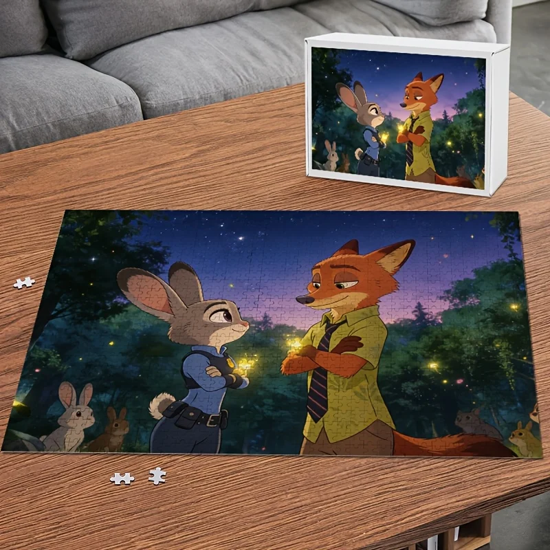 1000 elementów Puzzle Disney Zootopia Judy Hopps i Nick Wilde, Rozrywka Rodzinna, Dekoracja Domu, Klasyczna Grafika z Kreskówek, Art Deco, F