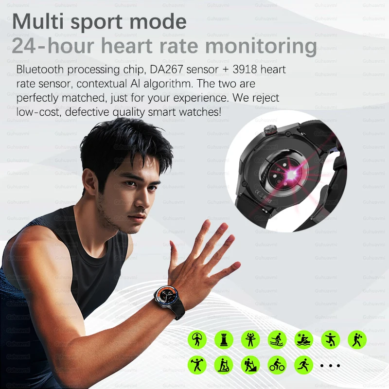 For HUAWEI 4GB Memory Men Business Smartwatch Bluetooth Call Health Monitoring GPS Navigation Smart Watch Connect TWS Earphones