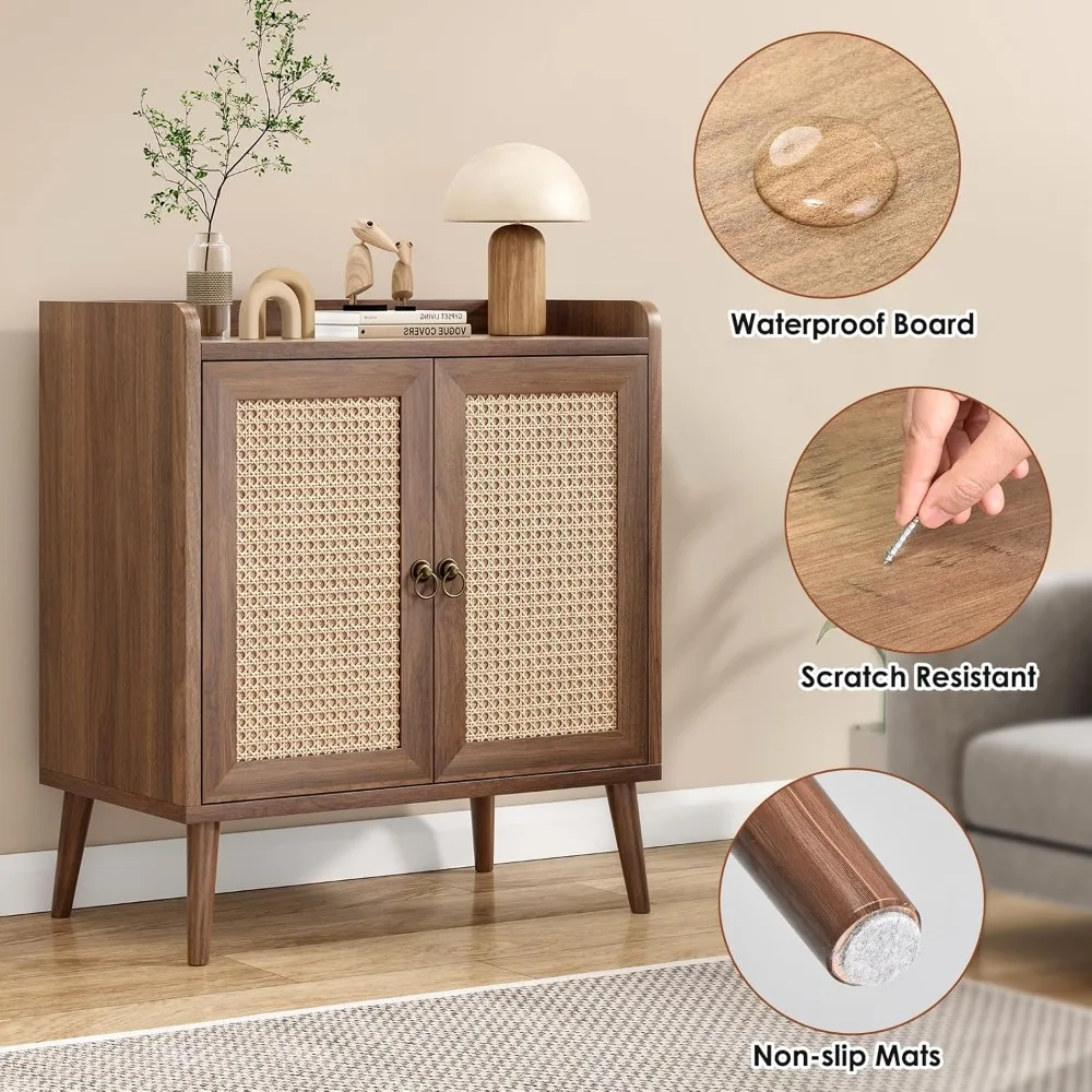 خزانة بوفيه جانبية مع مساحة تخزين مع أبواب مزينة بالروطان، وخزائن جانبية عتيقة لغرفة الطعام، وغرفة المعيشة، والممر، على شكل حرف V #4