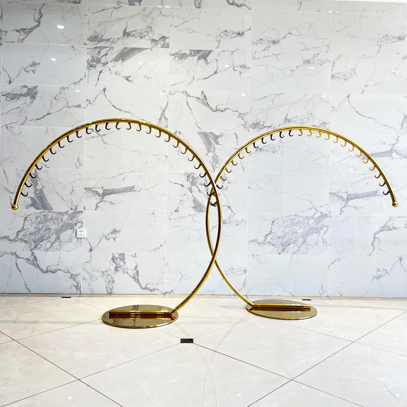 

customized.Circular Display Stand Modern Floor-Standing C Shape Clothes Hanger Shelf Unique Semicircle Garment Rack Stable