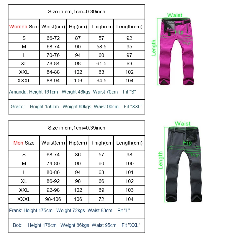 TRVLWEGO Camping Hiking Pants Winter Woman Men Outdoor Warm Soft Shell Waterproof Fleece Windproof Trekking Skiing Trousers