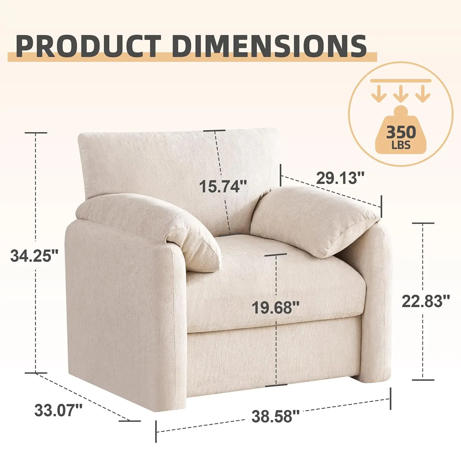 Oversized Armchair 2 Pack Living Room Beige, Customized