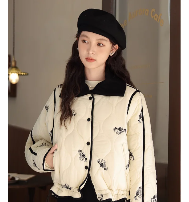 

Autumn and winter women's embroidered western-style warm short cotton jacket