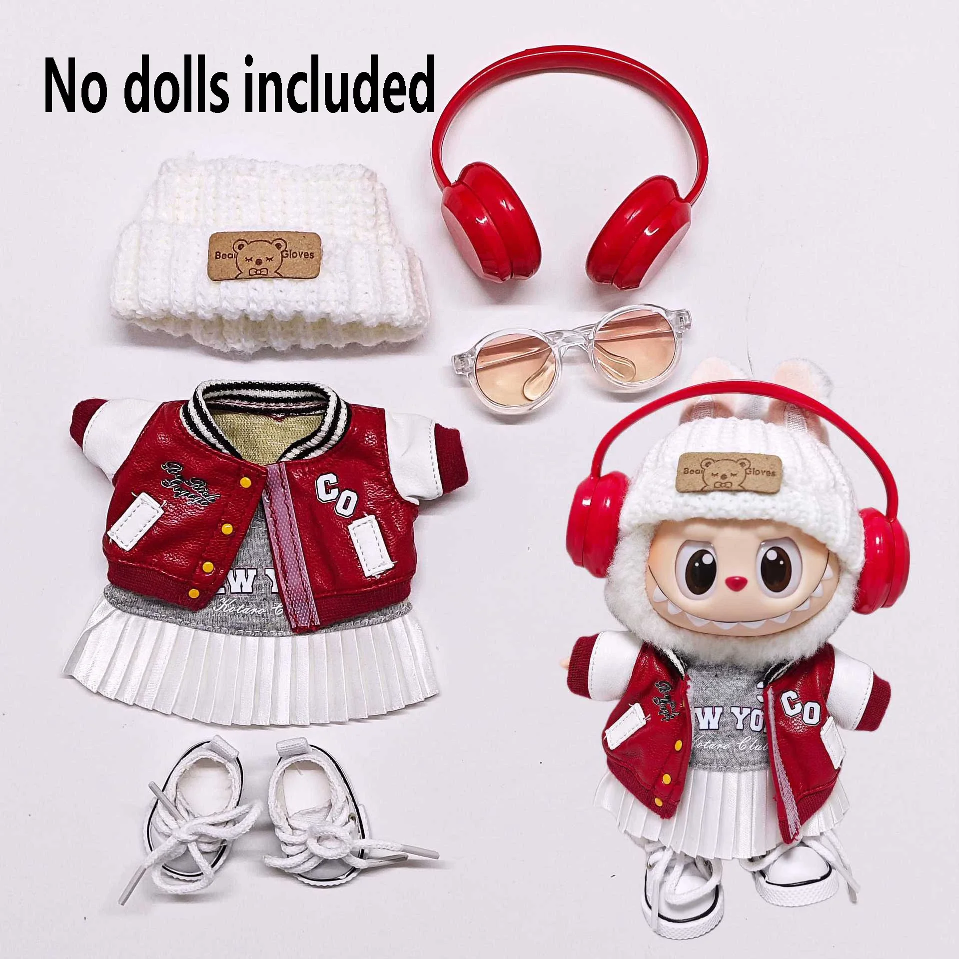 

For Labubu Clothes 15-17cm Doll Dressing Game Baseball Jacket Skirt Set Labubu Universal Cloth Sportswear Boy Gift Toy