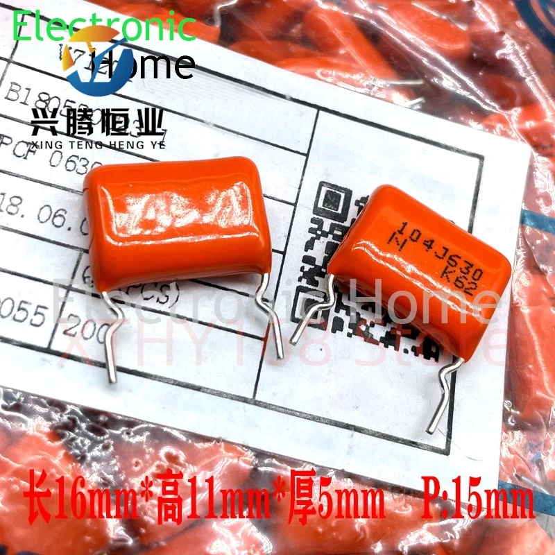

20PCS CBB NIS Nippon Precision Film Capacitor 0.1uf 100nf 104 630v 2J Nissei Copper Pin High Frequency 16x11x5mm Pin 15mm