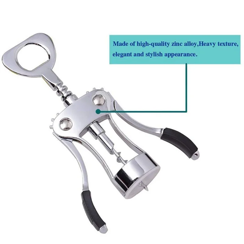 A59E-Silver Wing Corkscrew Cork Remover Premium فتاحة زجاجات النبيذ الأحمر والبيرة، ملحقات زجاجة النبيذ القابلة لإعادة الاستخدام