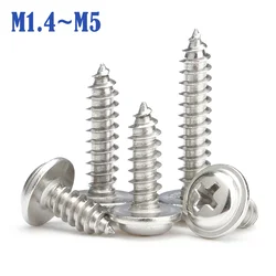 M1.4 M1.7 M2 M2.3 M2.6 M3 M3.5 M4 M5 304 A2 Stainless Steel Cross Phillips Pan Round Head With Washer Collar Self-tapping Screw