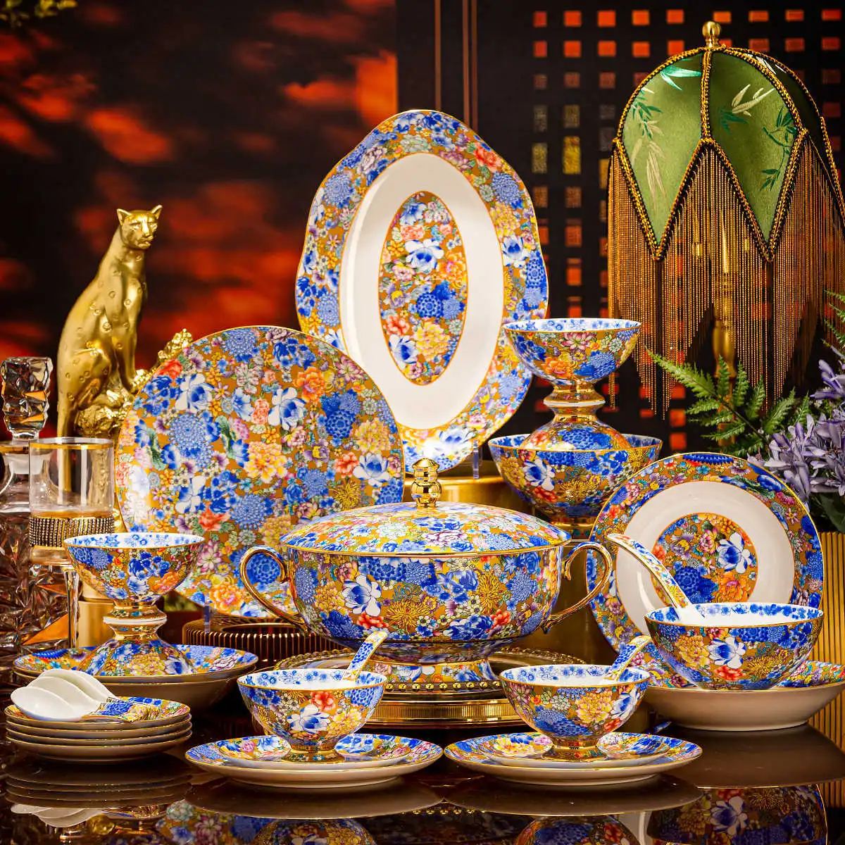 HYS high-grade enamel color tableware, dishes set, household Chinese light luxury housewarming dishes, new home