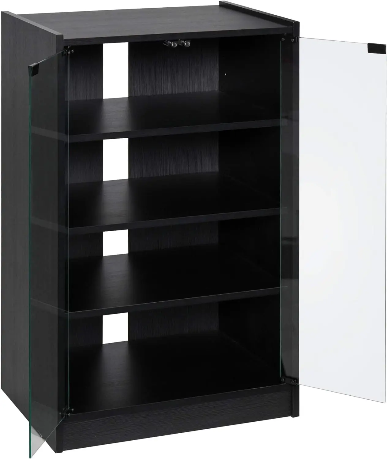 

5-Tier Media Stand Cabinet with 3-Level Adjustable Shelves, Tempered Glass Doors, and Cable Management