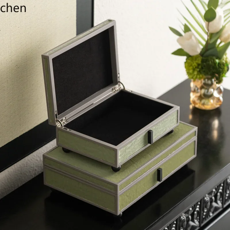 HT High-End Italian Olive Green Leather Storage Box Jewelry Box Light Luxury High-End Office Homestay