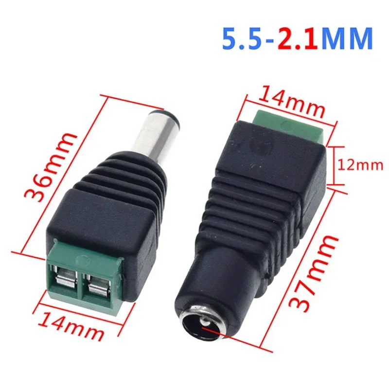 Adattatore spina jack di alimentazione connettore DC 2.1x5.5MM 12V 5A connettore di alimentazione maschio + femmina per striscia LED telecamera CCTV