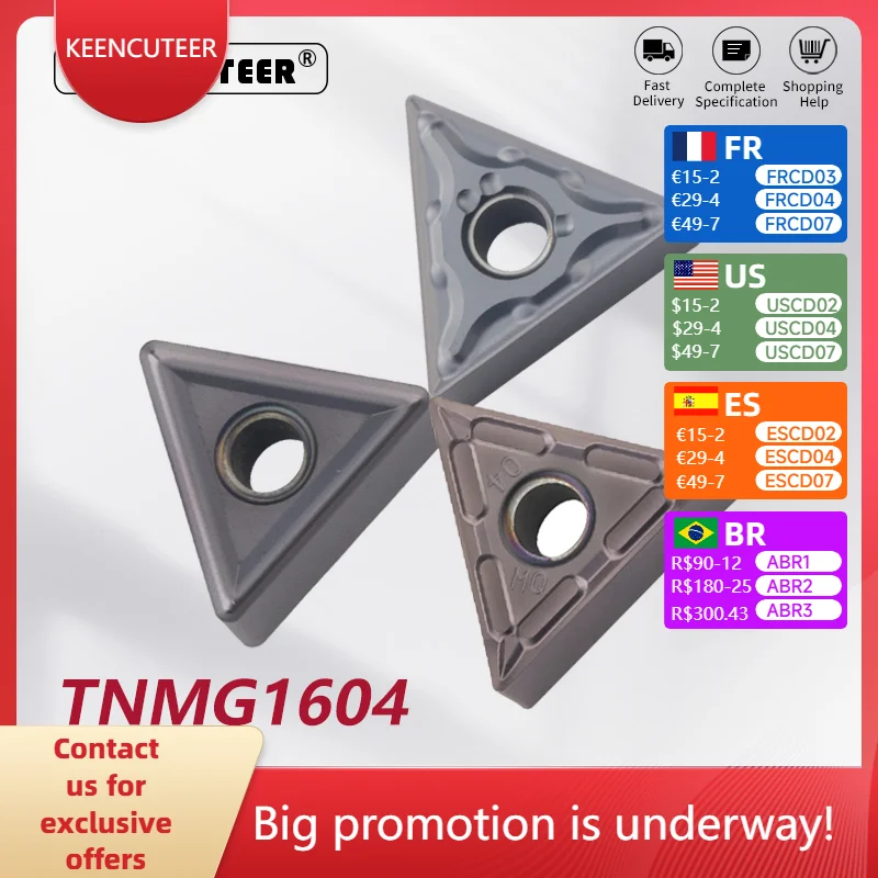 

TNMG160404 TNMG160408 TNMG160412 Carbide Insert for MTJNR/L External Turning Tool TNMG Blade Stainless Steel Cutter CNC Lathe