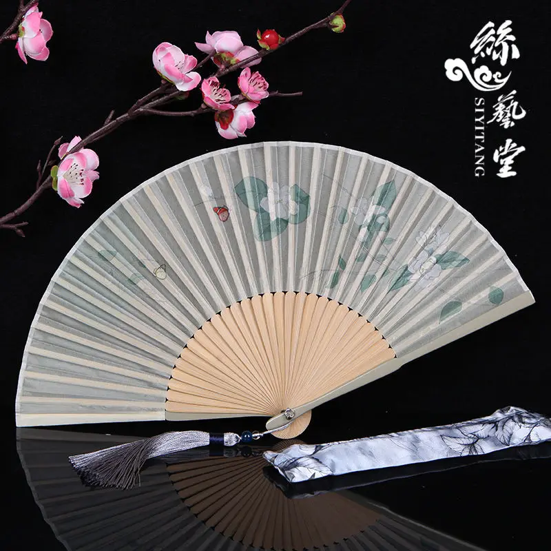 Retro Wind Jasmine Folding Fan Photography Photography Bamboo Fan Bone