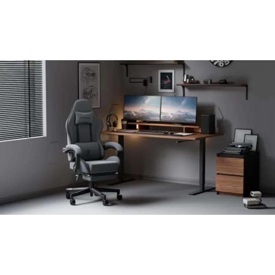 Gaming Chair Fabric with Pocket Spring Cushion, Massage Game Chair Cloth with Headrest, Ergonomic Computer Chair with Footrest