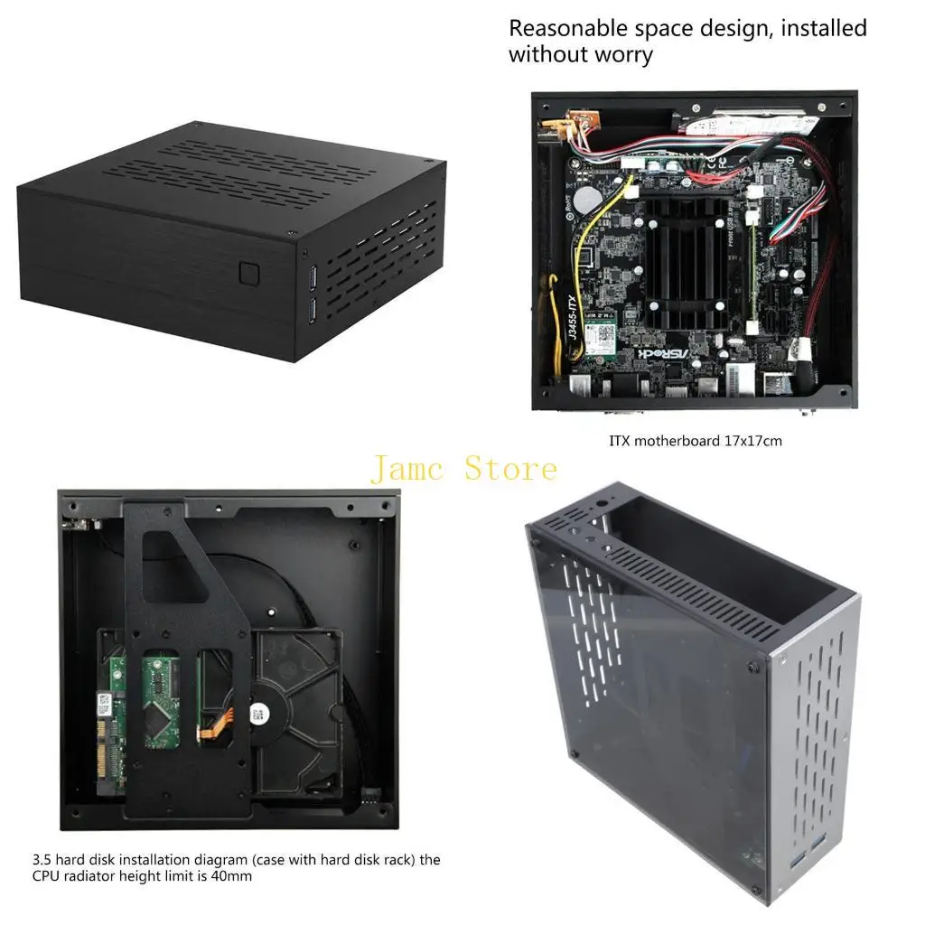 

LX0B B01 Desktop PC Enclosure Mini ITX Chassis for Case Cover Aluminum/Glass Durable