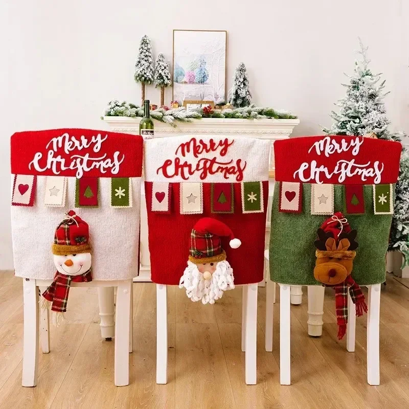 

New Christmas Decoration Chair Cover Stool Cover Santa Claus Snowman Elk Chair Sleeve Decor Ornaments New Year Home Furnishings