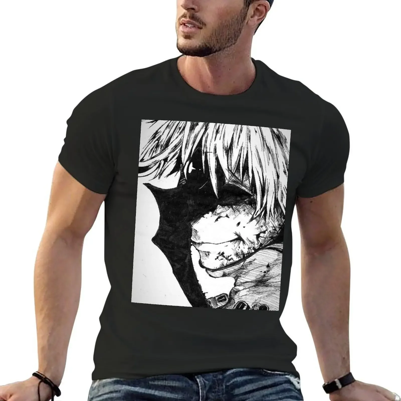 

Ken Kaneki Drawing T-Shirt anime figures cotton graphic tees sweat Luxury man Men's t-shirt