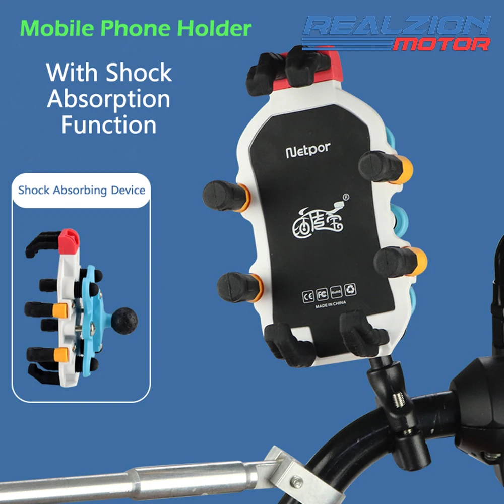 

REALZION Motorcycle Phone Holder With Shock Absorber Bicycle Handlebar Rearview Mirror Mount For Smartphones Shockproof