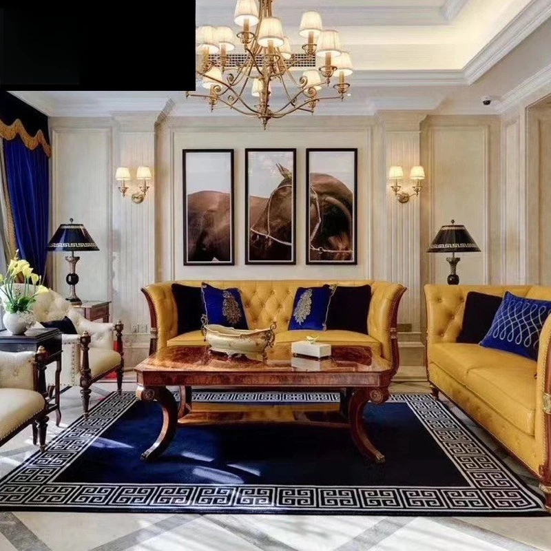 American Revival Mahogany Leather Art Four-person Three-person Sofa Villa British 123 Sofa Combination Furniture