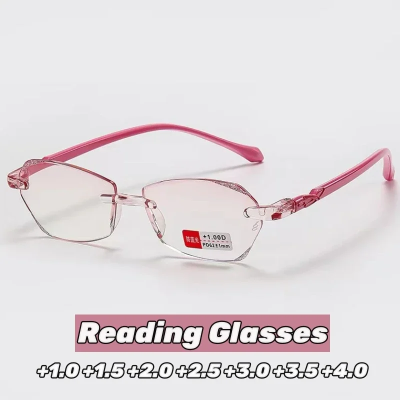 

New Diamond Cut High Definition Presbyopia Eyewear Trendy Rimless Hyperopia Eyeglasses Men Women Far-sighted Reading Glasses