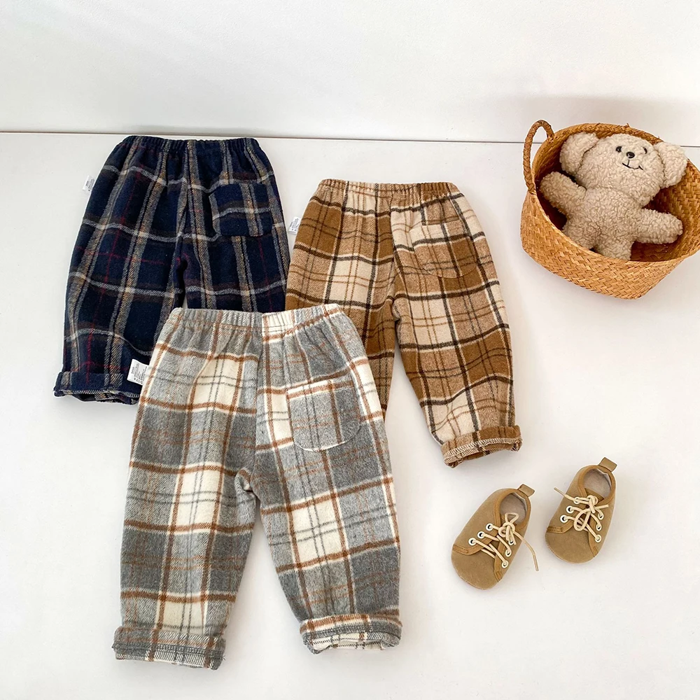 Autumn Kids' Pants 6M-4T Lattice Loose Children Clothing Color Blocking Baby  Girl's Trousers British Style Boys Casual Pants