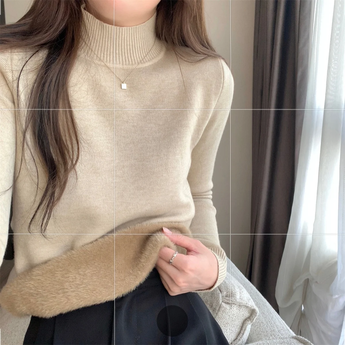 

Korean Sle Women's Thiened High Collar One-Piece Fce Knitted Sweater Warm Inner Wear Base Layer irt Autumn Winter Ne...