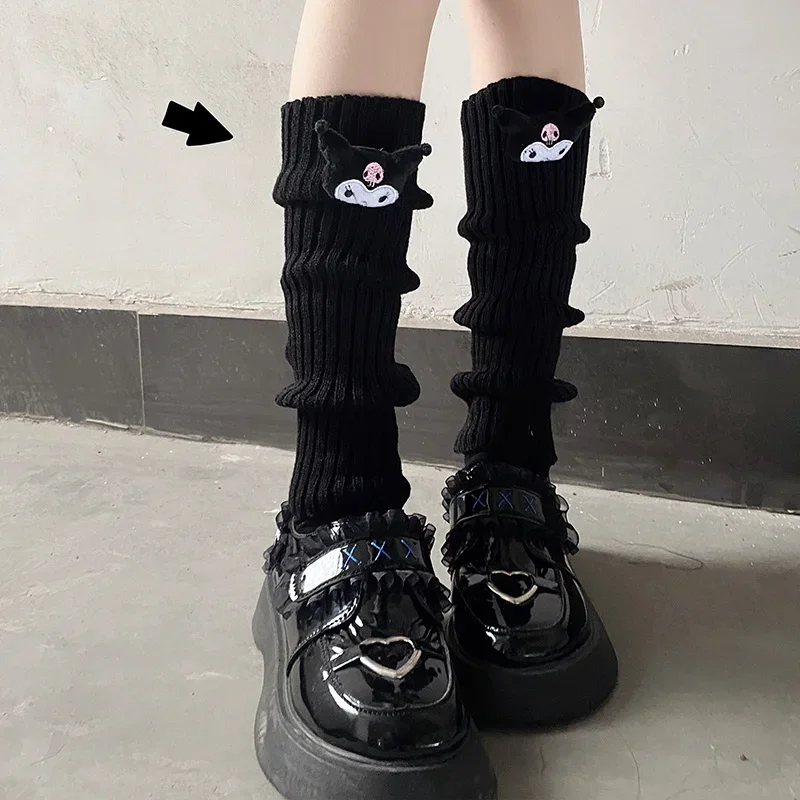 Sanrio Kuromi Cinnamoroll Knitting Tube Socks Female OVER KNEE Japanese JK Uniform Leg Warmers Cute Cartoon Pile of Socks