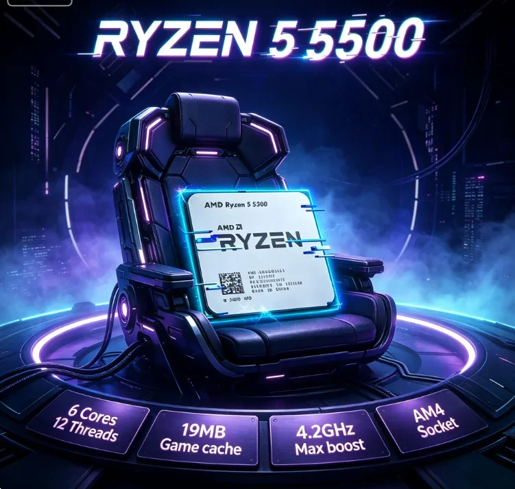 Air Cooler Friendly AMD Ryzen 5 5500 CPU 6 Core 12 Thread 65W 4.2GHz AM4 16MB L3 Cache Low Heat Gaming Processor No Cooler