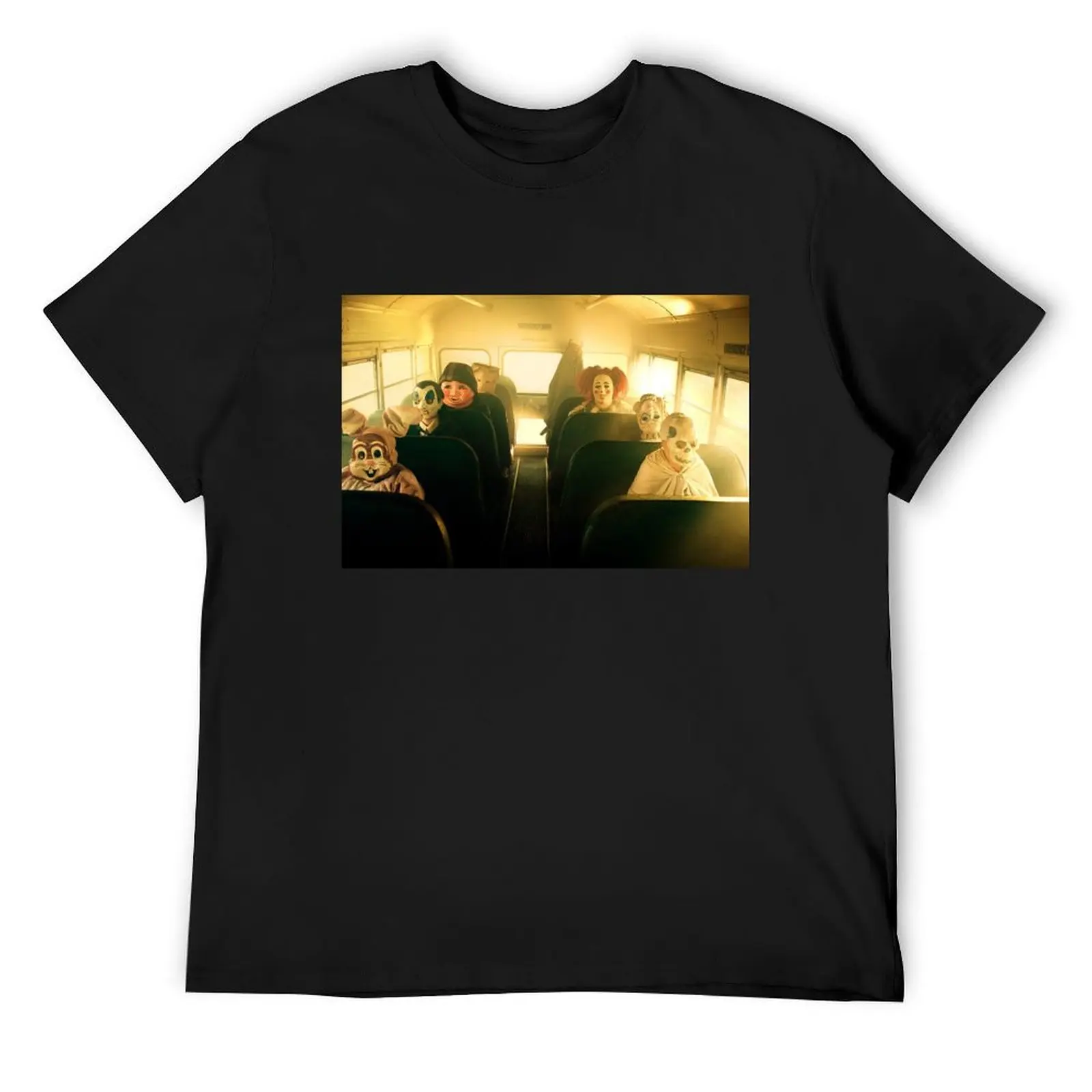 

Masked School Bus Goers T-Shirt baggy shirts Aesthetic clothing boys whites men workout shirt