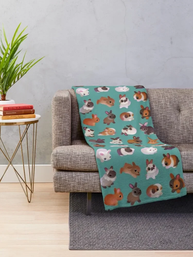 Bunny day - green Throw Blanket Picnic Sofa Winter beds Blankets