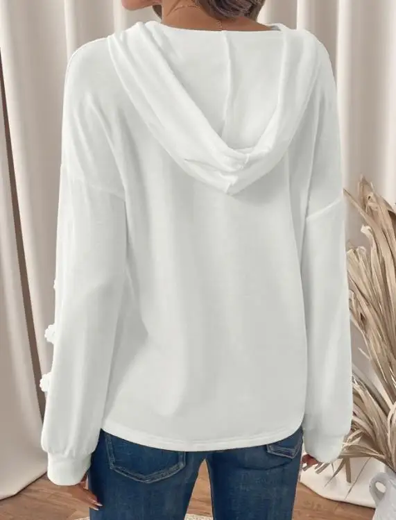 

2025 Autumn New Solid Color Lace Patchwork Hooded Sweatshirt for Women, Fashionable and Casual Lace Up Long Sleeved Hooded Top