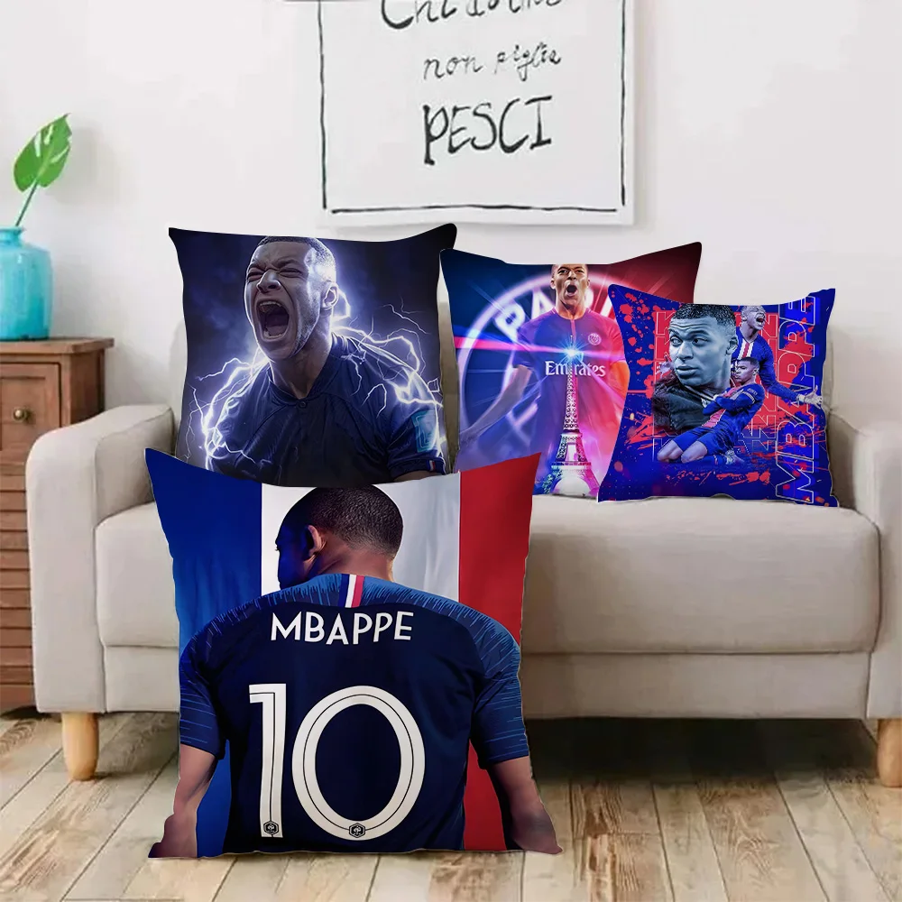 Pillow Covers Cartoon Football For K-Kylians Sofa Decorative Home Double-sided Printing Short Plush Cute M-Mbappes Cushion Cover