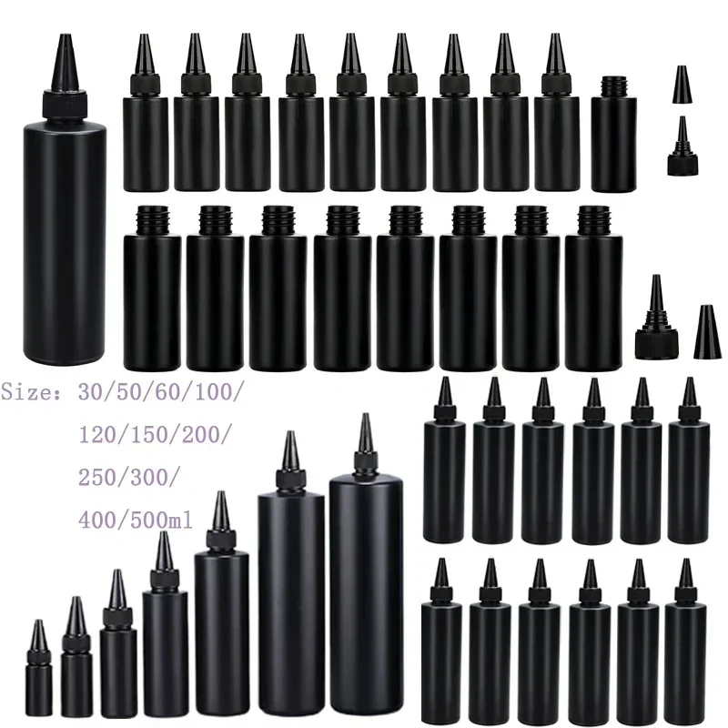 30 Uds. Botellas de plástico PE negro de 30ml-250ml con tapas de punta larga botella de pegamento vacía contenedores rellenables para pintura de tinta de resina