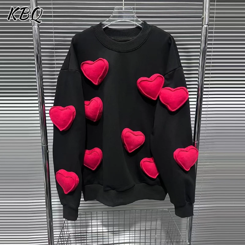 KBQ Patchwork Appliques Chic Sweatshirts For Women O Neck Long Sleeve High Street Pullover Loose Sweatshirt Female Fashion Style