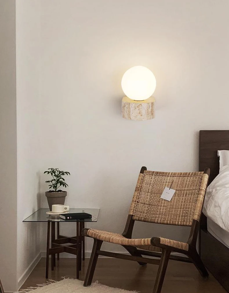 Mini LED Wall Light White Glass G9 Bulb Natural Stone