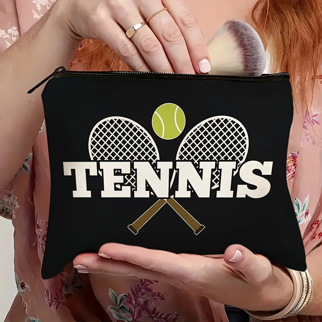 Make-up-Tasche mit Tennisthema, Geschenk für Tenniselegeisterte, leichte, faltbare Reise-Kosmetiktasche für Frauen, Reise-Aufbewahrungstasche – Detail 6