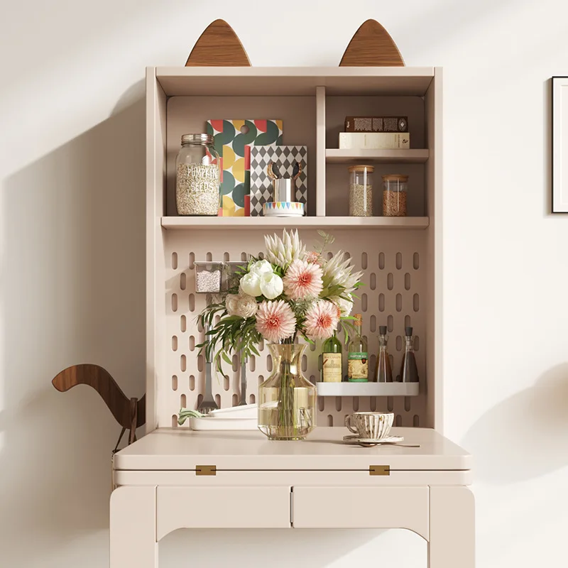 Cream wind wall-mounted folding dining table Small apartment wall-mounted bar modern simple multi-functional storage desk