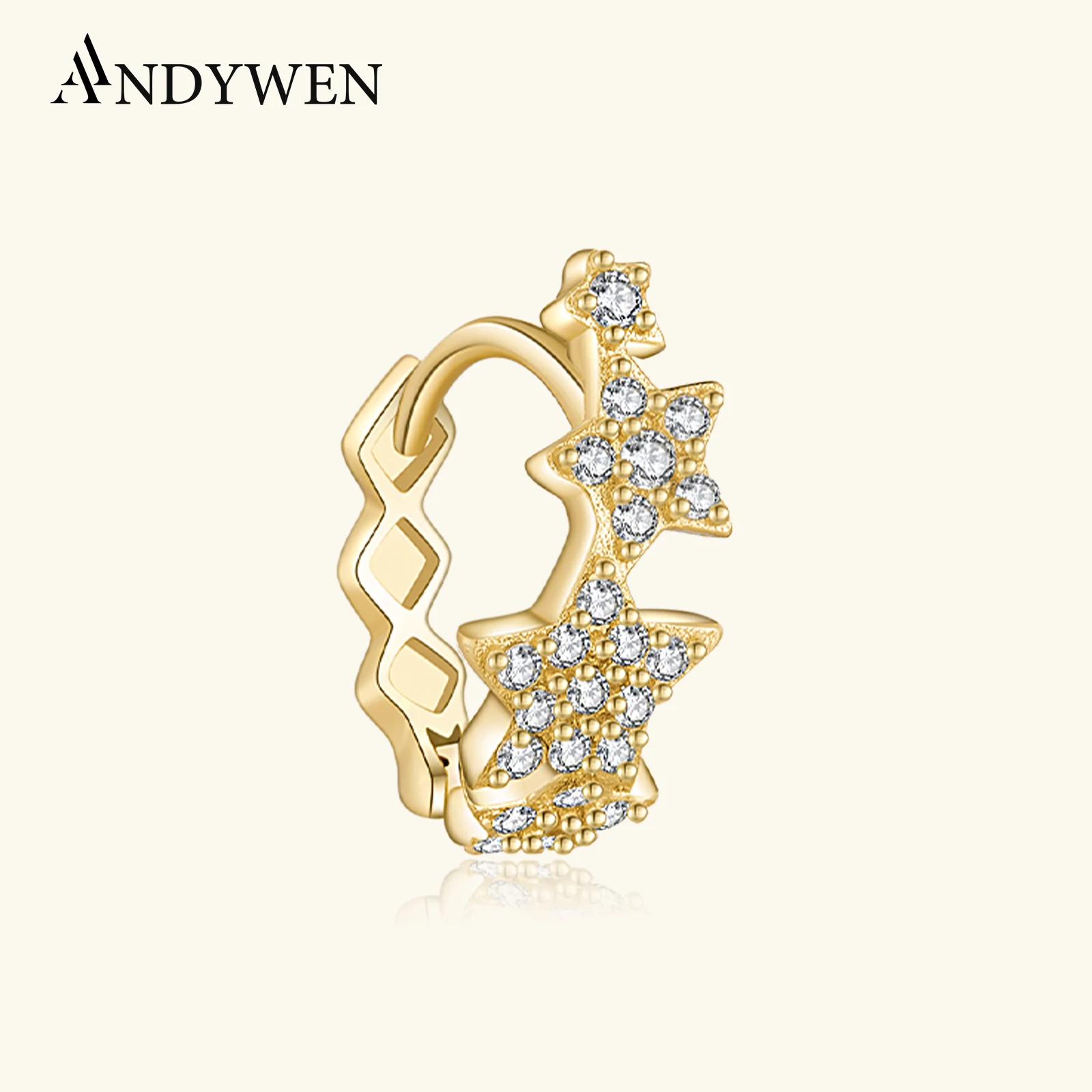 

ANDYWEN 925 Sterling Silver Gold CZ Zircon Irregular Star Huggies Hoops Earring 2024 New Dainty Luxury Trendy Women Gift Jewels