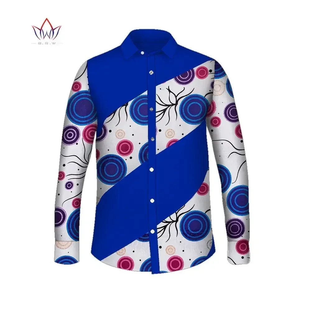 African Men Clothing Dashiki Men Lapel Top Shirt Bazin Riche African Men Clothes Cotton Print Patchwork Tops Shirts WYN1413