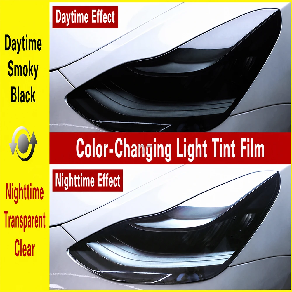 For Tesla Model 3: Automotive Light Tape, Light Control Blackout, Purple Protective Film, Transparent TPU Decorative Stickers.