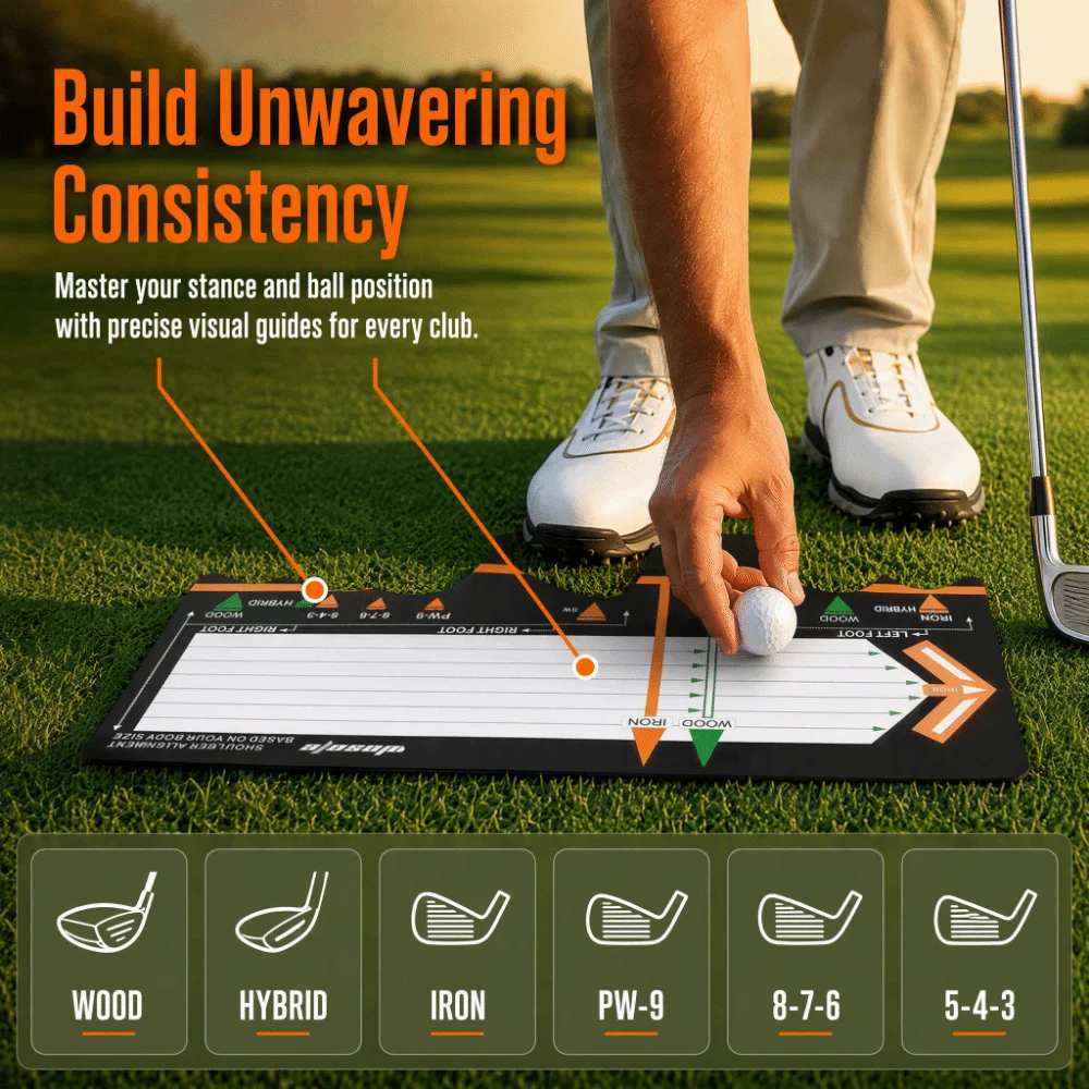 Diatom Mud Surface Golf Training Mat 30 × 67 cm Orange Green Accents Golf Swing Mat Printed Position Markings