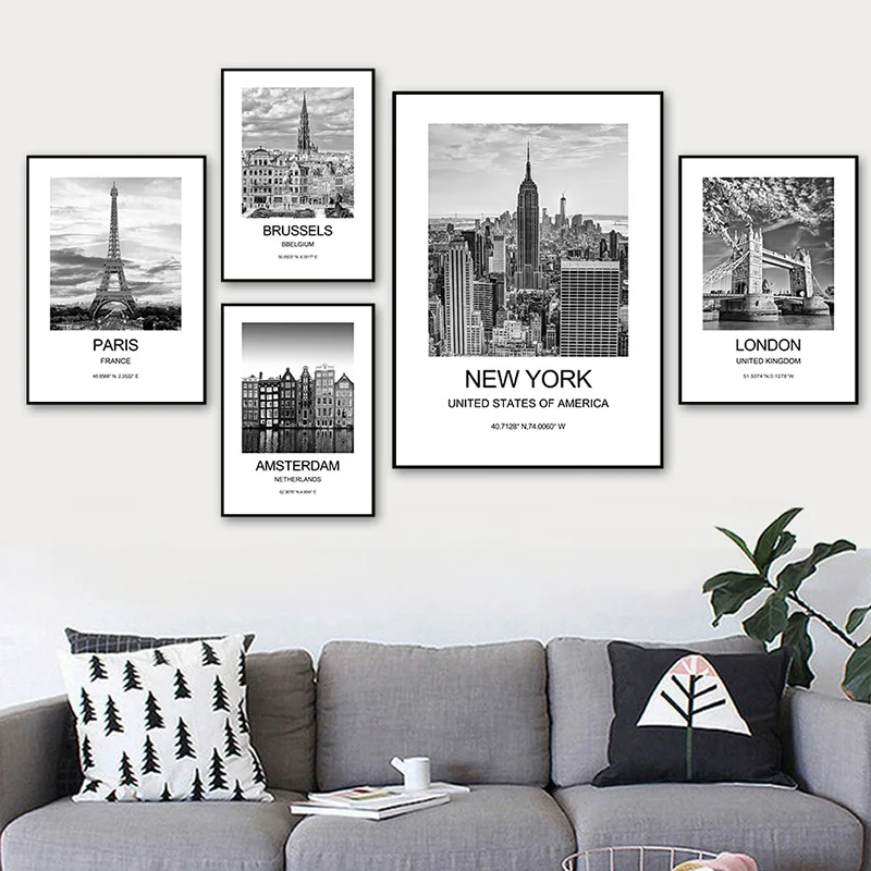 

City Poster New York London Paris Wall Art for Livingroom Decoration Picture on The Wall Sheets for Paintings Canvas Home Decor